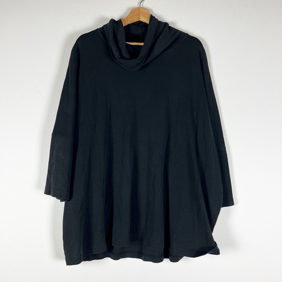 Eskandar Women's Pima Cotton Knit Turtleneck Pullover Sweater Shirt Black OS